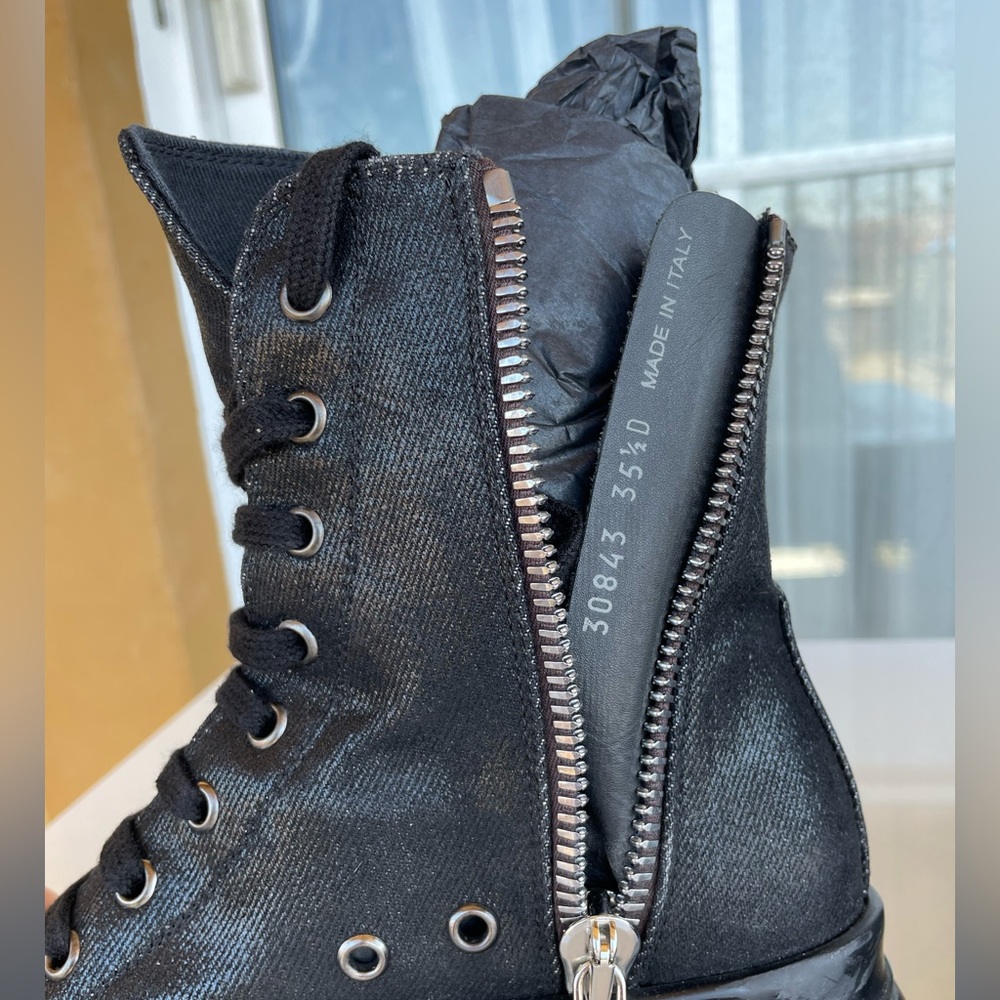 Rick Owens Black Denim Abstract Sneakers 35.5 - Picture 3 of 4